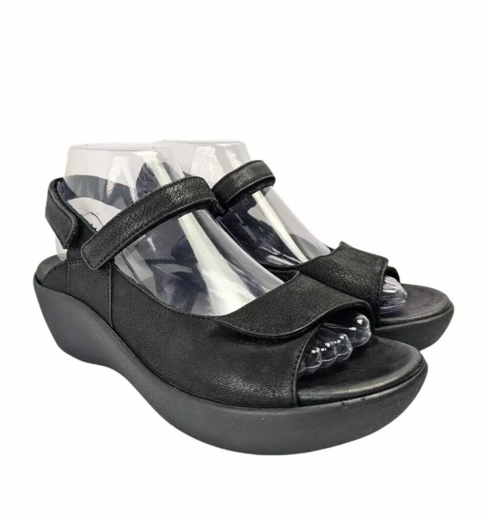 Bussola Maricel black nubuck leather comfort wedge sandals womens 40 EU 8.5/9 US